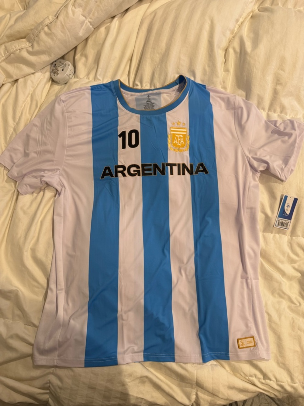 FA Argentina Style Striped Soccer Jersey - White & Light Blue Messi